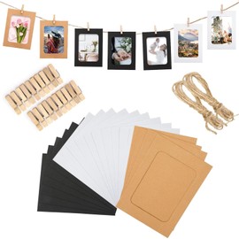 20 Pcs Paper Photo Frames, 4"x6" Kraft Paper Picture Frames with Wooden Clips and Jute Twine, DIY Clip Photo Display Holders for Home, Office, School，Wedding, and Party Decor