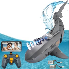 RiskOrb Remote Control Shark with Camera for Kids/Adults, RC Sharks Toys for Swimming Pool,RC Boat with Camera,Pool Toys RC Camera Boat Toys, Simulated Shark for Outdoor Toys(2 Batteries)