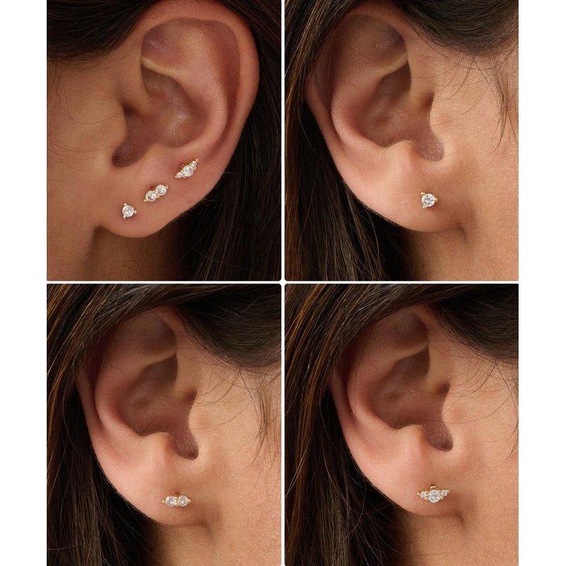 PRTGL Flat Back Earringg - 6pcs 14k Gold Plated Tiny