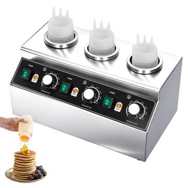 JOHAKYU Commercial Electric Sauce Warmer Dispenser – Stainless Steel Countertop Hot Fudge/Nacho Cheese Warmer with 3×650ml Squeeze Bottles