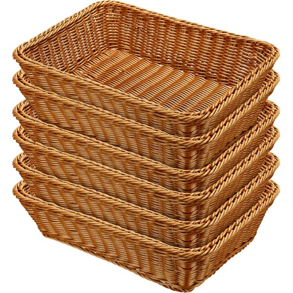 6 Pcs 17.7 Inch Poly Wicker Bread Basket Woven Bread Baskets Rattan Fruit Basket Tabletop Food Basket for Vegetables Restaurant Home Kitchen Serving Display