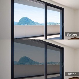 FILMGOO One Way Window Film Privacy Mirror Tint Glass Door Vinyl Stickers Paper Static Cling (41.3 Inch x 15.7 Feet, Black Silver)