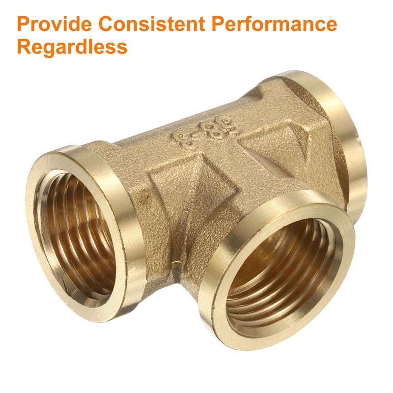 sourcing map 2pcs Brass Tee Pipe Fitting, G1/2" Female 3