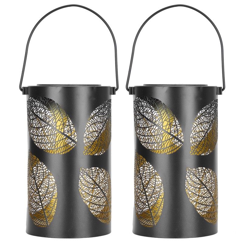 2Pcs Solar Hanging Lamp Wrought Iron Hollow LED Light for