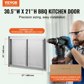 VEVOR BBQ Access Door, 30.5W x 21H Inch Double Outdoor Kitchen Door, Stainless Steel Flush Mount Door, Wall Vertical Door with Handles, for BBQ Island, Grilling Station, Outside Cabinet