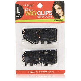 12 pcs Wig Clips Snap Comb Large 1 7/16" (Black)