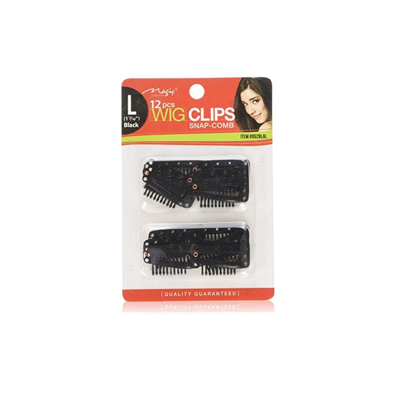 12 pcs Wig Clips Snap Comb Large 1 7/16" (Black)
