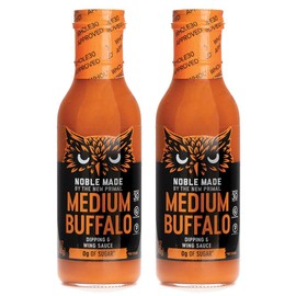 Noble Made by The New Primal, Medium Buffalo Dipping & Wing Sauce, Whole30 Approved, Paleo, Keto, Vegan, Gluten and Dairy Free, Sugar and Soy Free, Low Carb and Calorie, 12 Oz Glass Bottle (2 Count)