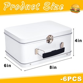 6 Pack DIY Lunch Box Tin Retro Set 8 x 6 x 4 inches with Hinged Lids DIY Large Fun Box for Storage Blank Design Vintage Metal Lunch Box for Kids Sandwich Containers (White)