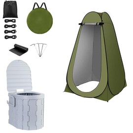 Portable Toilet Kit, Camping Toilet with Pop-Up Privacy Tent Toilet Bags, Washable Portable Outdoor Showers Changing Rooms (Gray)