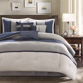 Madison Park Palisades 7 Piece Comforter Set, Blue, Queen