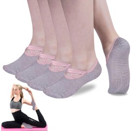 lulupila 4 Pairs Non-Slip Pilates Socks with Grips for Women, Grip for Yoga Ballet Barefoot Workout Non-Slip Athletic Socks, gray, M