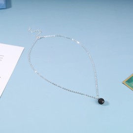 Inilbran Boho Lava Bead Clavicle Necklace Vintage Round Pearl Pendant Necklace Chain Black Lava Rock Stone Pearl Pendant Necklace Choker Gold Round Drop Necklace Jewellery for Women and Women