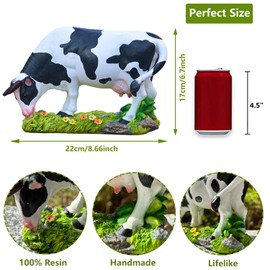 XKFLAUHM Cow Statue 9x7inches, Black and White Holstein Cow Figures, Farm World, Farm Animal Statues Cute Cow Lifelike in Any Outdoor Living Space, Patio Kitchen & Table Decor Decorations Sculpture
