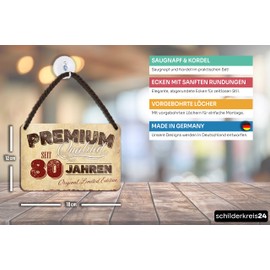 schilderkreis24 - Tin Sign "Premium Quality - Original Limited Edition - For 80 Years" - Unique Gift for 80 Years - 18 x 12 cm