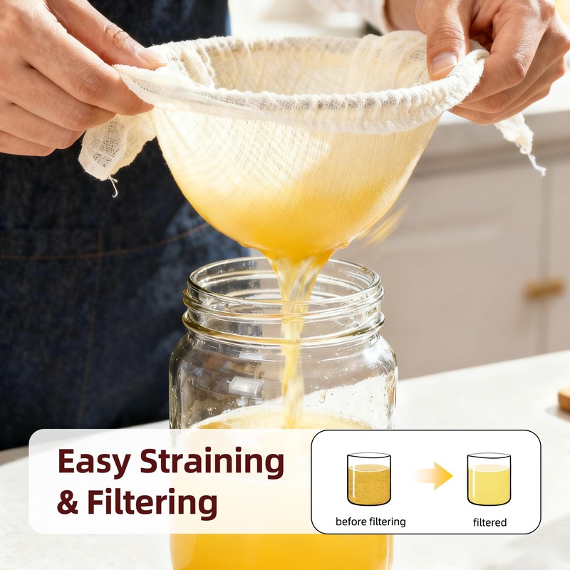 6-Pack Cheesecloth 20x20" Grade 100-100% Unbleached Cotton (Food-Grade), Fine Filtration