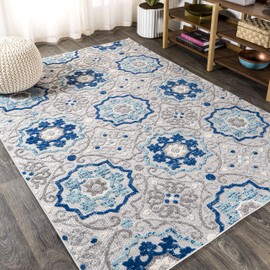 JONATHAN Y AMC101A-8 Mediterranean Medallion Indoor/Outdoor Blue/Gray 8 ft. x 10 ft. Area Rug, Bohemian,EasyCleaning,ForHighTraffic,Kitchen,LivingRoom,Backyard, Non Shedding