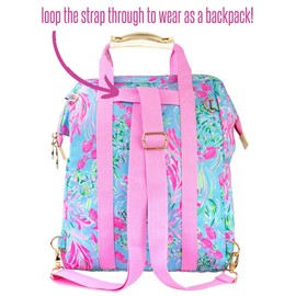 Lilly Pulitzer Insulted Backpack Cooler Large Capacity, Pink/Blue Portable Soft Cooler Bag for Picnics, Beach, Pool, Hiking, Best Fishes