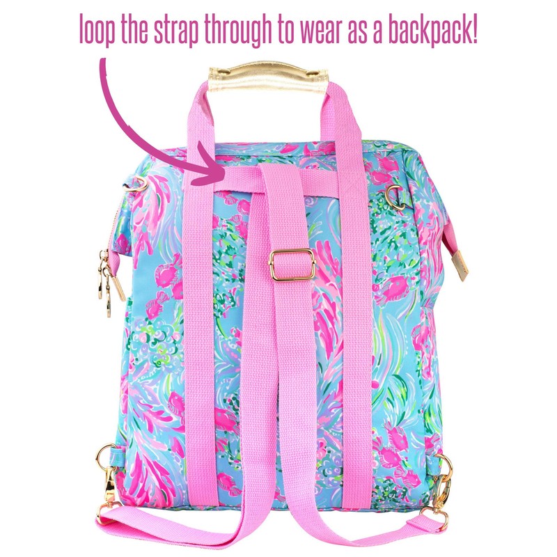 Lilly Pulitzer Insulted Backpack Cooler Large Capacity, Pink/Blue Portable Soft