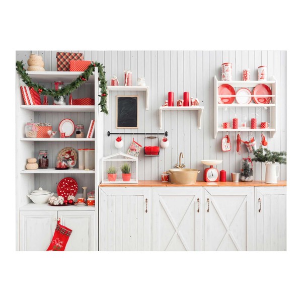 Funnytree 8x6ft Christmas Modern Kitchen Photography Backdrop Retro Wood Wall