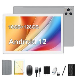 Tablet 2024 Latest Android 13 Tablet 128GB + 16GB (8+8 Expand) Large Storage, 2 in 1 Tablet with Keyboard, Octa-Core Processor Tablet 10 Inch Screen, 5G WiFi Tablet Bluetooth/Mouse/Case/13MP Camera - Color: Silver