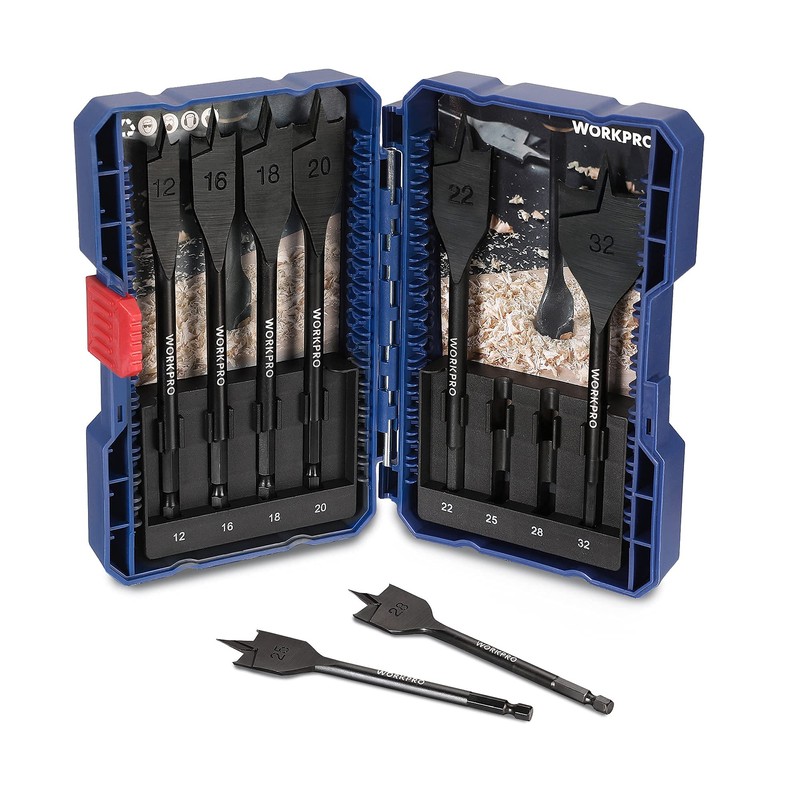 WORKPRO Spade Drill Bits Set Wood 8PC, Flat Wood Drill