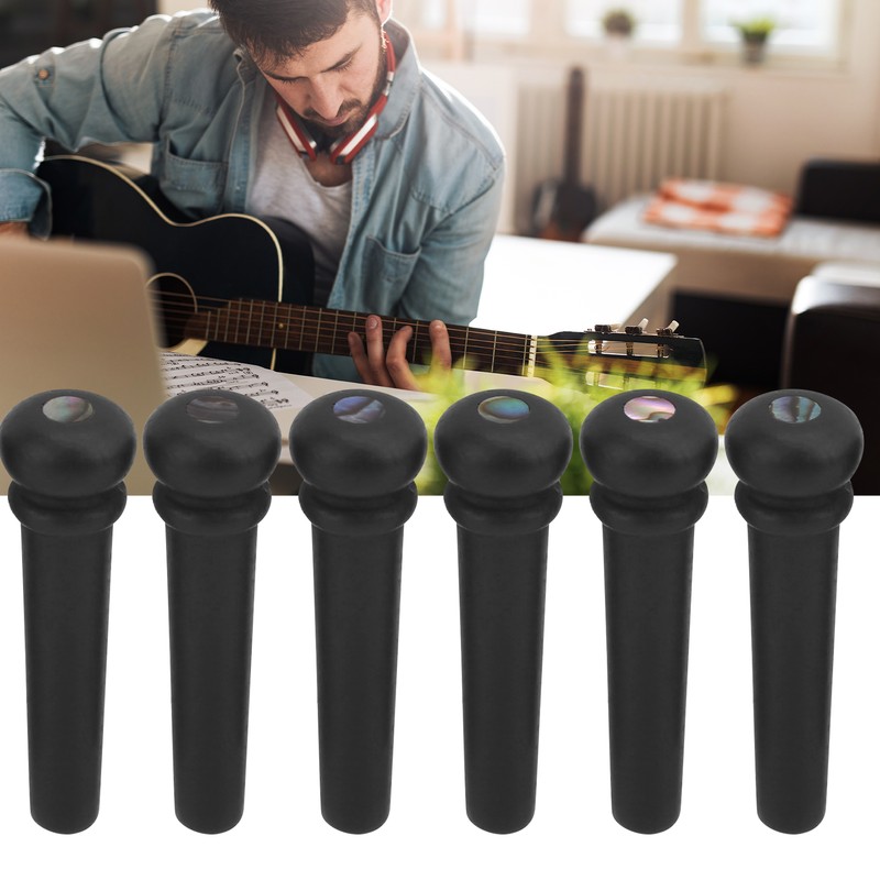6pcs Ebony Acoustic Guitar Pins Pegs Guitar Parts Replacement Tool