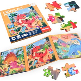Magnetic Dinosaur Puzzles for Kids Ages 3-7,Preschool Learning Tools,Toddlers Magnetic Jigsaw Puzzle Book for Boy Girl,Travel Puzzles Toys for Toddlers(Dinosaur World)