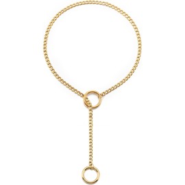 RWQIAN Adjustable Slip Chain Women's Heart/O-Ring/Lock Slip Chain Punk Gothic Cuban Necklace Silver/Gold/Black Jewellery Y Necklace 26-34 Inches, Stainless Steel