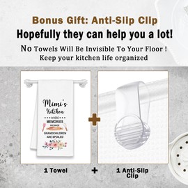 Xmsaitar Mimi's Kitchen Towels, Mimi Gifts Hand Towels for Grandma Birthday Mother's Day from Grandchildren, Floral Rustic Cottagecore Decorative Dish Towel Decor for Kitchen 16x24in with A Towel Clip