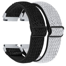 RuenTech 2 Pack Elastic Bands Compatible for FITVII HM57 Smart Watch Band, Adjustable Nylon Straps Replacement Wristbands for FITVII HM57 Smartwatch (Black&Silver)