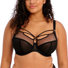 Elomi Women's Sachi Plunge Bra: Striking Design with On-Trend Strap Detailing. Low Front Plunge, Three-Piece Cups, Cotton Lined Panels. DD+ Bras Black