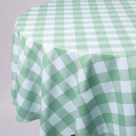 Romanstile gingham Tablecloth round PVC 140cm wipe clean white and Green,plastic table cloths waterproof,Oil cloth Tablecloths,Birthday Party Outdoor Wedding Garden Spring Sommer Christmas