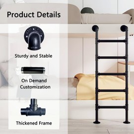 Wall Mounted Floor Mounted Ladders 4.8 ft, Basement Window Well Egress Ladder Heavy Duty Metal Bunk Bed Ladder for Attic Loft Deck Camper Van RV, 330lbs Capacity 1.46m Black