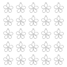 uxcell 50 Pcs Hollow Flower Charm Open Bezel Frame Pendants for Resin Earring Jewelry Making Necklace Bracelet Accessories DIY Crafts, Silver Tone