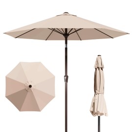 Patio Kingdom 9FT Patio Umbrella with Fiberglass Ribs, Outdoor Market Table Umbrella with Crank and Tilt, UV Resistant Waterproof Canopy for Patio, Garden, Deck, Pool, Beige