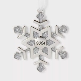 Wondershop New 2024 Glittered Metal Snowflake Christmas Tree Ornament - Wondershop