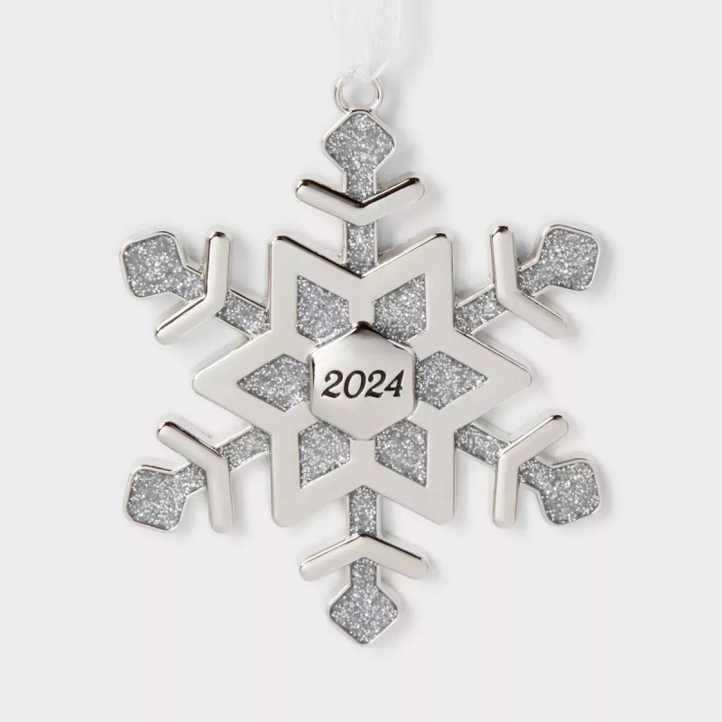 Wondershop New 2024 Glittered Metal Snowflake Christmas Tree Ornament -