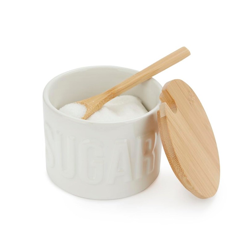 balvi Sugar Bowl Colour White Elegant Ceramic / Bamboo Sugar