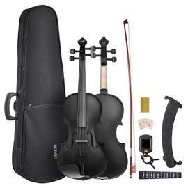 VEVOR Violin 4/4 Full Size for Adults, Violin Fiddle Set for Beginners Student with Hard Case, Rosin, Bow, Shoulder Rest, Bridge, Tuner and Extra Strings, Professional Solidwood Instruments (Black)