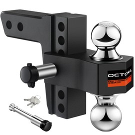 OCTORA Adjustable Trailer Hitch Fits 2-inch Receiver, Heavy Duty Aluminum Tow Hitches,6-inch Drop/Rise, Solid Tube Hitch,for Truck(12,500 LBS GTW), Double Anti-Theft Locking Hitch Pins (Black)