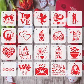 JULMELON Valentine's Day Stencils, Pack of 20 Valentine's Day Love Stencils Painting Plastic Heart Painting Stencils Reusable Drawing Stencils for Painting Wall Floor DIY Art Projects Decoration