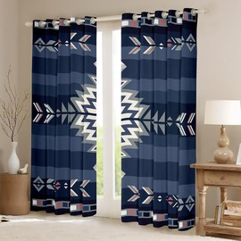 Feelyou (2 Panels, 38 x 54 Inch) Southwest Native Design Darkening Dreapes Southwestern Geometric Curtains for Bedroom Living Room Kids Tribal Blackout Curtains Blue Window Treatments