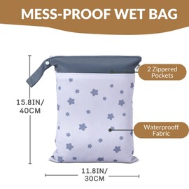 BebeBiu Baby Wet Bags for Cloth Nappies - Waterproof Polyester Wetbag with 2 Zip Pockets and Handle, Reusable, for Nursery, Changing Bag and On the Go, Pale Mauve Wave, Modern