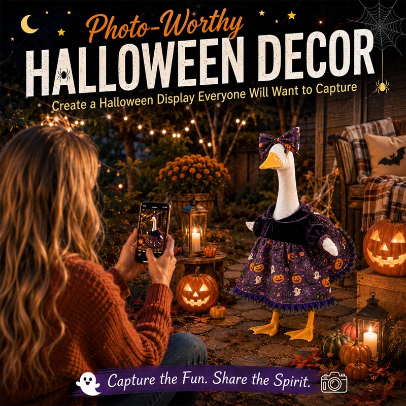 Halloween Porch Goose Outfits, Purple Pumpkin Goose Dress