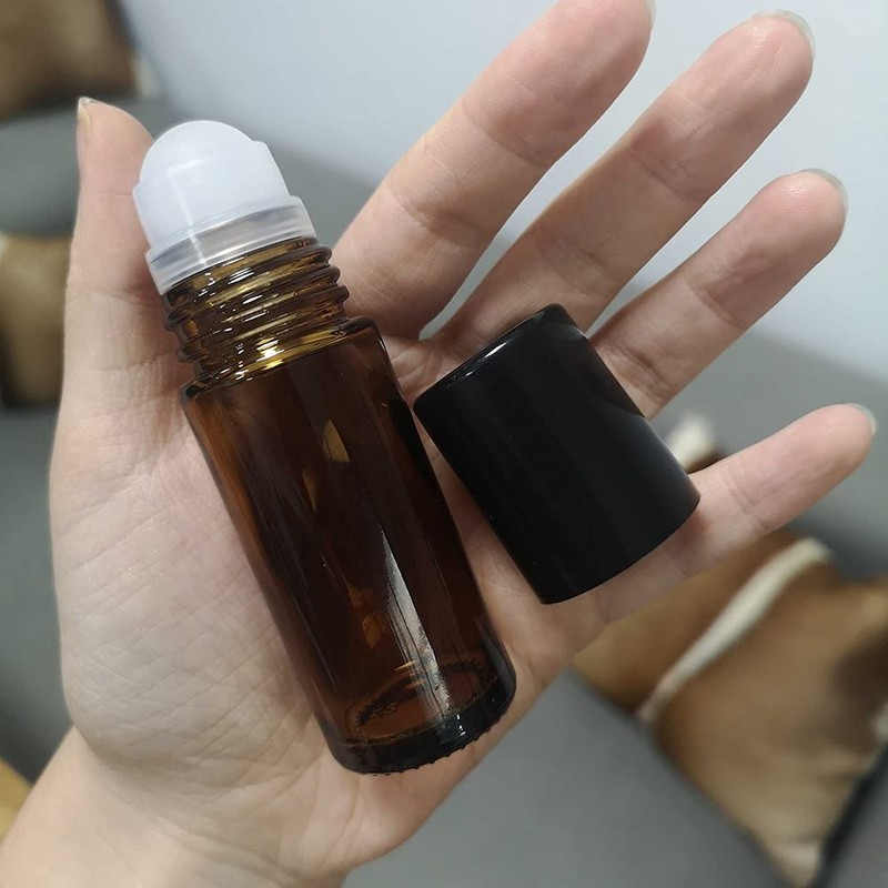 4 Pack 30ml/1 oz Amber Glass Roller Bottles Deodorant Roll