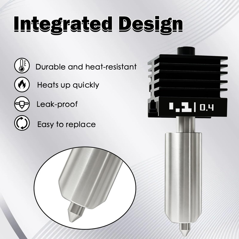 3 PCS 0.4MM Hotend Kit for P2S/H2D/H2S/X2D/H2C/A1/A1 Mini Integrated Design