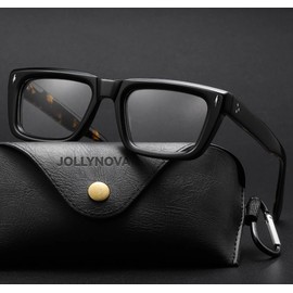 JOLLYNOVA Sutton Retro Rectangle Acetate Thick Glasses Frame Prescription Square Optical Eyewear for Women Men (Black leopard)