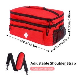 Dmnnlp First Aid Bag Empty Large 16x8.3x7 inch with Adjustable Shoulder Strap, Medical Organizer for Pet First Aid Kits, Home Travel Camping Emergency Supplies Storage (Red)