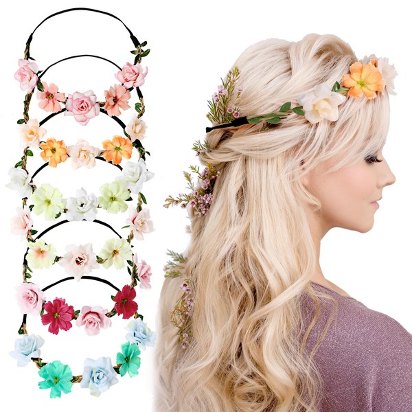 Andibro Pack of 6 Flower Wreath Hair Crown, Wedding Rose